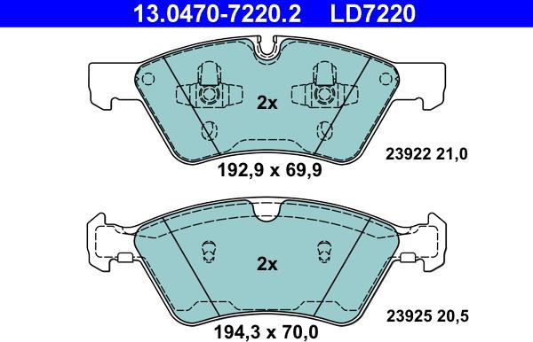 ATE 13.0470-7220.2 - Тормозные колодки, дисковые, комплект autosila-amz.com