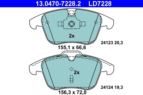 ATE 13.0470-7228.2 - Тормозные колодки, дисковые, комплект autosila-amz.com