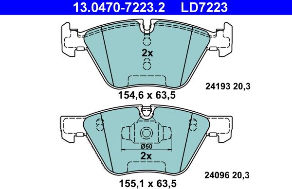 ATE 13.0470-7223.2 - Тормозные колодки, дисковые, комплект autosila-amz.com