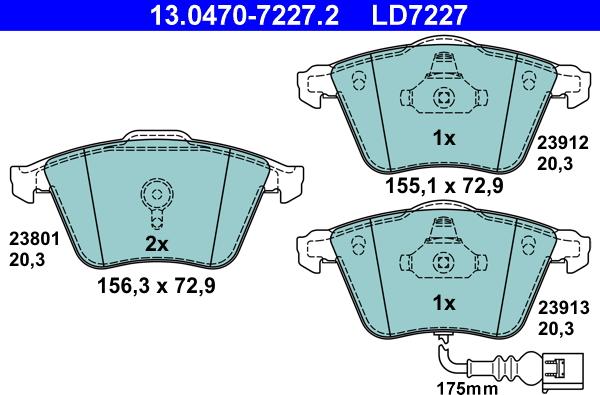 ATE 13.0470-7227.2 - Тормозные колодки, дисковые, комплект autosila-amz.com