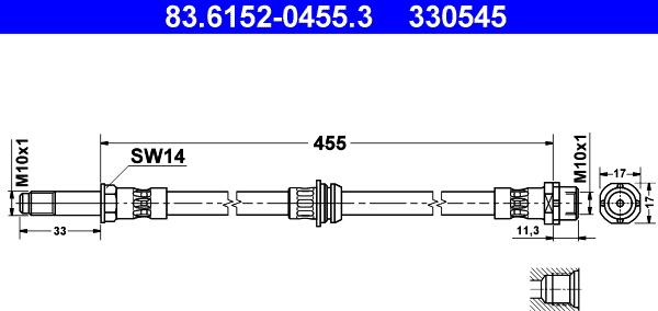 ATE 83.6152-0455.3 - Тормозной шланг autosila-amz.com