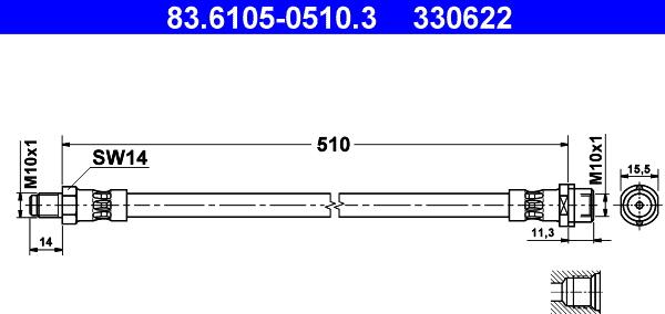 ATE 83.6105-0510.3 - шланг торм.! задн. L510, F:M10x1, M10x1 \MB SPRINTER 3-t 308 CDI (2000>2006), D (1995>2000), (1997>2 autosila-amz.com