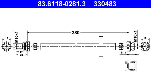 ATE 83.6118-0281.3 - Тормозной шланг autosila-amz.com