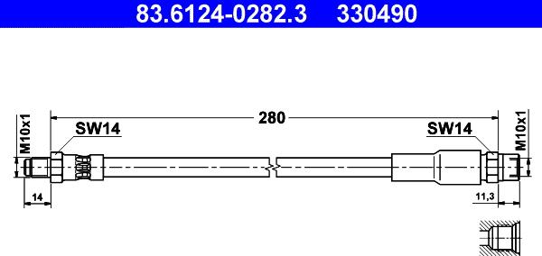 ATE 83.6124-0282.3 - Тормозной шланг autosila-amz.com