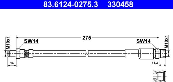 ATE 83.6124-0275.3 - Тормозной шланг autosila-amz.com