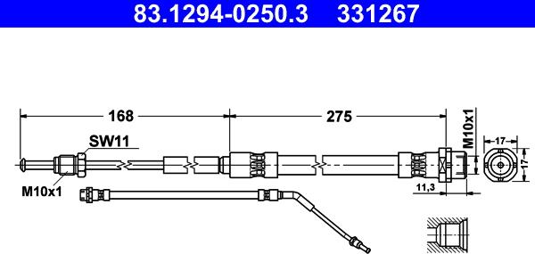 ATE 83.1294-0250.3 - Тормозной шланг autosila-amz.com