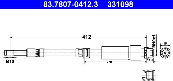 ATE 83.7807-0412.3 - Тормозной шланг autosila-amz.com