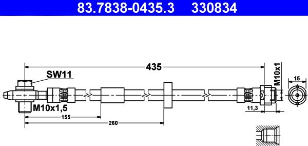 ATE 83.7838-0435.3 - Тормозной шланг autosila-amz.com