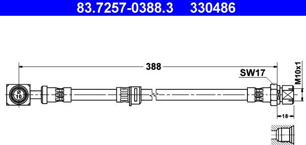 ATE 83.7257-0388.3 - Тормозной шланг autosila-amz.com