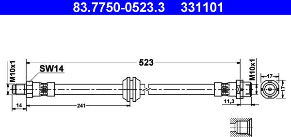 ATE 83.7750-0523.3 - Тормозной шланг autosila-amz.com