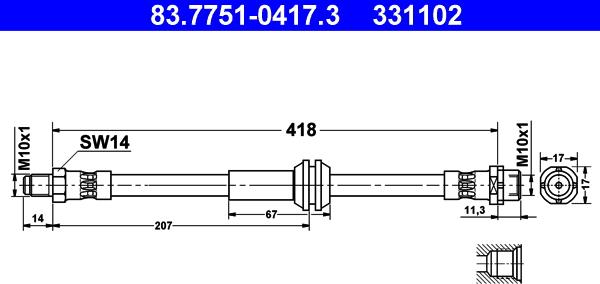 ATE 83.7751-0417.3 - Тормозной шланг autosila-amz.com