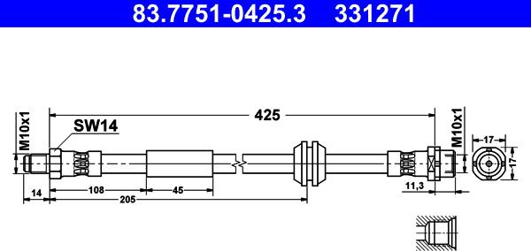 ATE 83.7751-0425.3 - Тормозной шланг autosila-amz.com