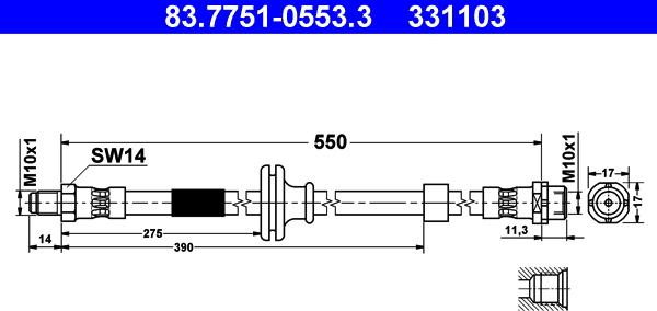 ATE 83.7751-0553.3 - Тормозной шланг autosila-amz.com