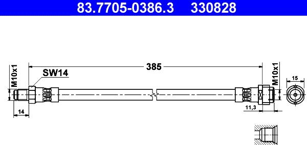 ATE 83.7705-0386.3 - Тормозной шланг autosila-amz.com