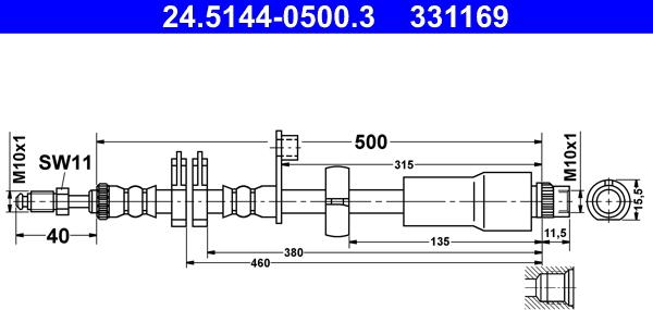 ATE 24.5144-0500.3 - Тормозной шланг autosila-amz.com