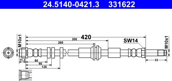 ATE 24.5140-0421.3 - Тормозной шланг autosila-amz.com