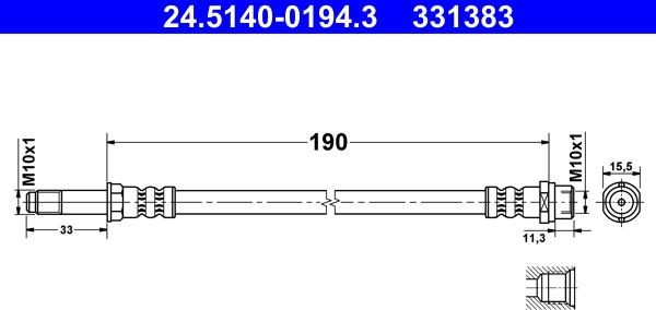 ATE 24.5140-0194.3 - Тормозной шланг autosila-amz.com