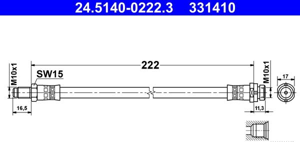 ATE 24.5140-0222.3 - Тормозной шланг autosila-amz.com