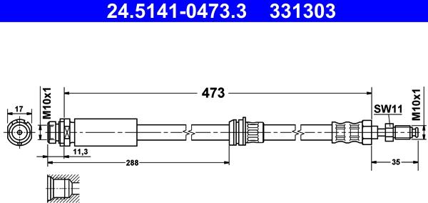 ATE 24.5141-0473.3 - Тормозной шланг autosila-amz.com