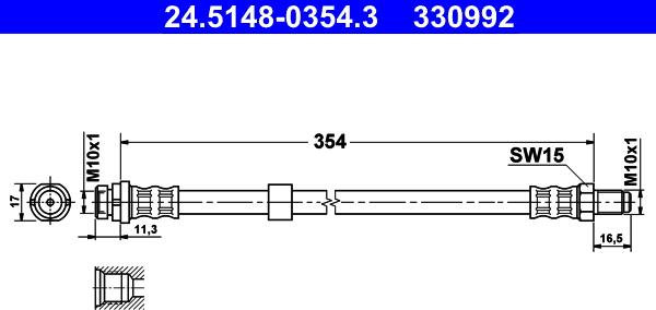 ATE 24.5148-0354.3 - Тормозной шланг autosila-amz.com