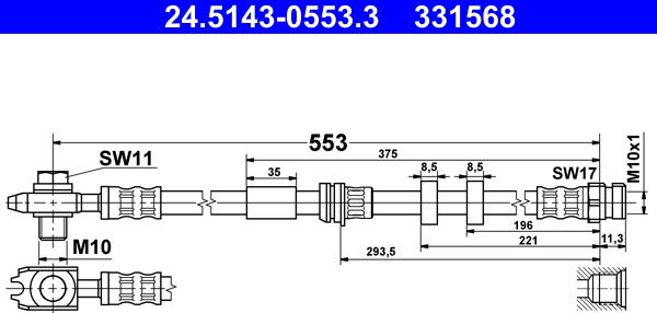 ATE 24.5143-0553.3 - Тормозной шланг autosila-amz.com