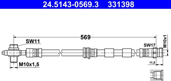 ATE 24.5143-0569.3 - Тормозной шланг autosila-amz.com