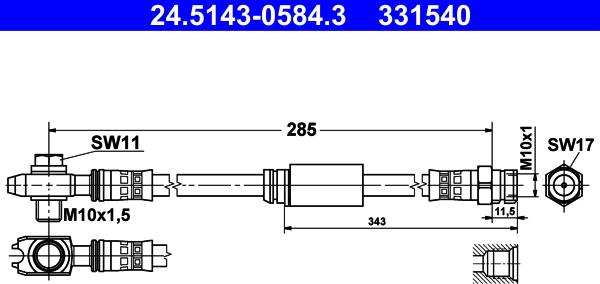 ATE 24.5143-0584.3 - Тормозной шланг autosila-amz.com