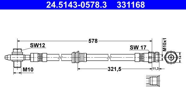 ATE 24.5143-0578.3 - Тормозной шланг autosila-amz.com