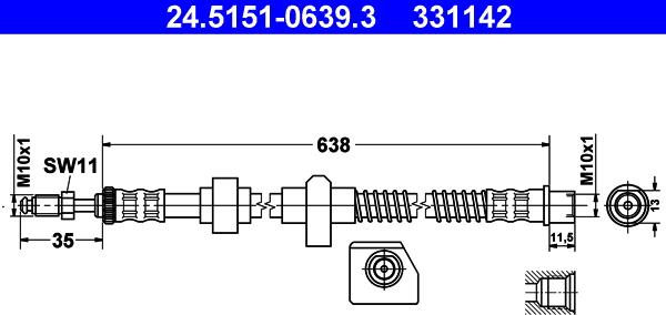 ATE 24.5151-0639.3 - Тормозной шланг autosila-amz.com