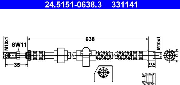 ATE 24.5151-0638.3 - Тормозной шланг autosila-amz.com