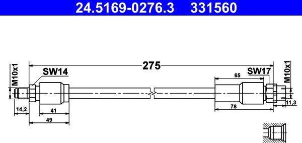 ATE 24.5169-0276.3 - Тормозной шланг autosila-amz.com