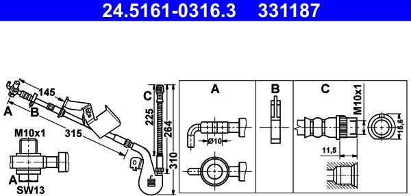 ATE 24.5161-0316.3 - Тормозной шланг autosila-amz.com