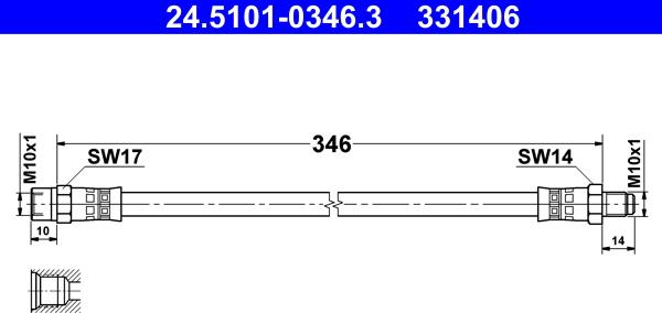 ATE 24.5101-0346.3 - Тормозной шланг autosila-amz.com