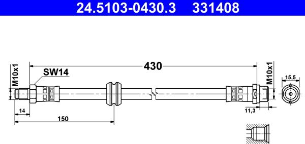 ATE 24.5103-0430.3 - Тормозной шланг autosila-amz.com