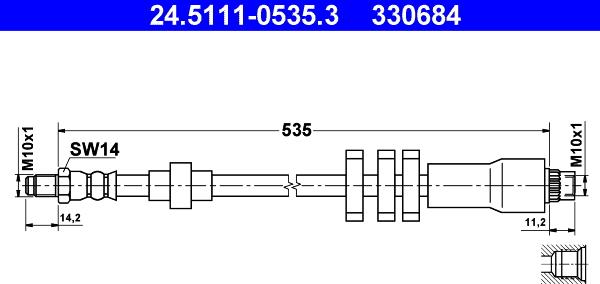 ATE 24.5111-0535.3 - 24.5111-0535.3_=853747 (4806A3) !шланг торм. зад.\ Peugeot 406 1.8/2.0/2.2/3.0 95> L=565 disk autosila-amz.com