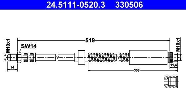 ATE 24.5111-0520.3 - Тормозной шланг autosila-amz.com