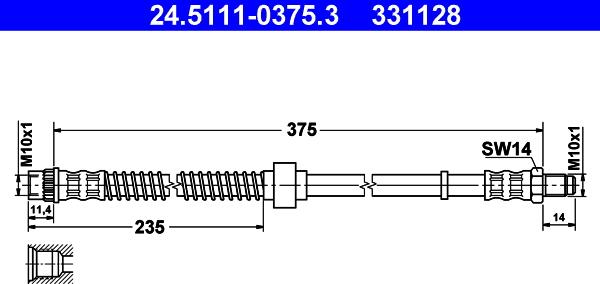 ATE 24.5111-0375.3 - Тормозной шланг autosila-amz.com