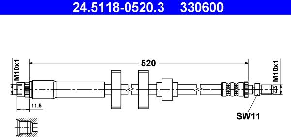 ATE 24.5118-0520.3 - Тормозной шланг autosila-amz.com