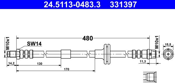 ATE 24.5113-0483.3 - Тормозной шланг autosila-amz.com