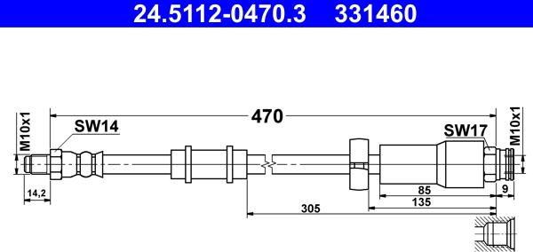 ATE 24.5112-0470.3 - Тормозной шланг autosila-amz.com