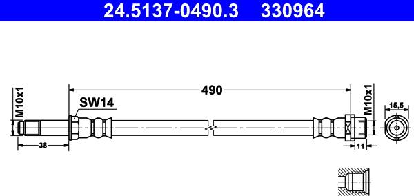 ATE 24.5137-0490.3 - Тормозной шланг autosila-amz.com