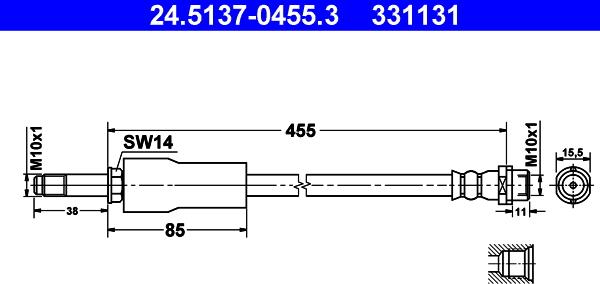 ATE 24.5137-0455.3 - Тормозной шланг autosila-amz.com