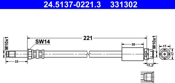 ATE 24.5137-0221.3 - Тормозной шланг autosila-amz.com