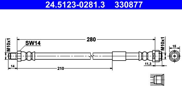 ATE 24.5123-0281.3 - Тормозной шланг autosila-amz.com