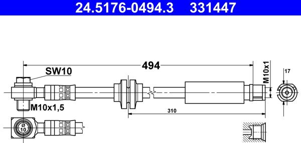 ATE 24.5176-0494.3 - Тормозной шланг autosila-amz.com