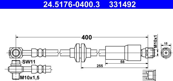 ATE 24.5176-0400.3 - Тормозной шланг autosila-amz.com