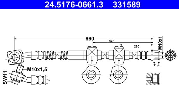 ATE 24.5176-0661.3 - Przewod hamulcowy (dl. 660mm,sr. 10mm, M10x1/M10x1) pasuje do: OPEL CASCADA 1.4/1.6/2.0D 03.13-04.19 autosila-amz.com