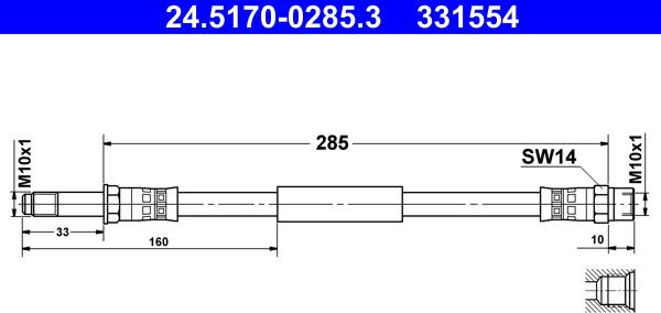 ATE 24.5170-0285.3 - Тормозной шланг autosila-amz.com