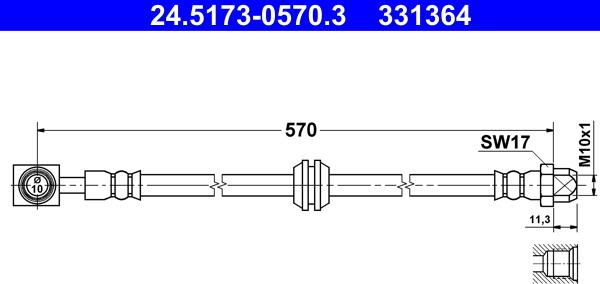 ATE 24.5173-0570.3 - Тормозной шланг autosila-amz.com