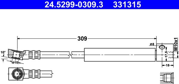 ATE 24.5299-0309.3 - Тормозной шланг autosila-amz.com